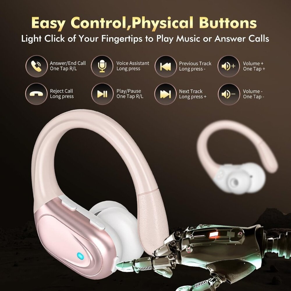 Rose Gold Bluetooth 5.3 Headset – Hi-Fi Stereo, Fast Charge, Waterproof - Picture 4 of 12
